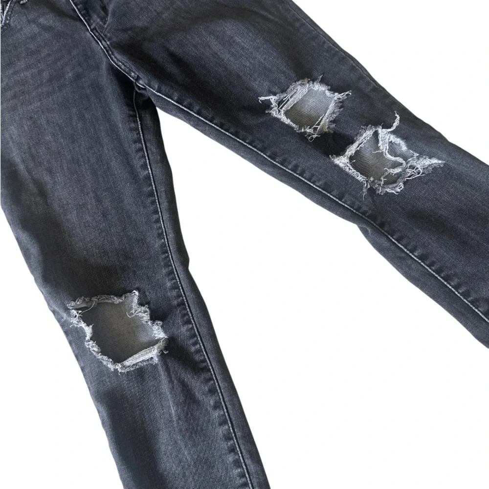 Levi’s 721 High Rise Skinny Jeans Sz 28 Black Distressed Raw Hem Grunge Y2K - Picture 2 of 9